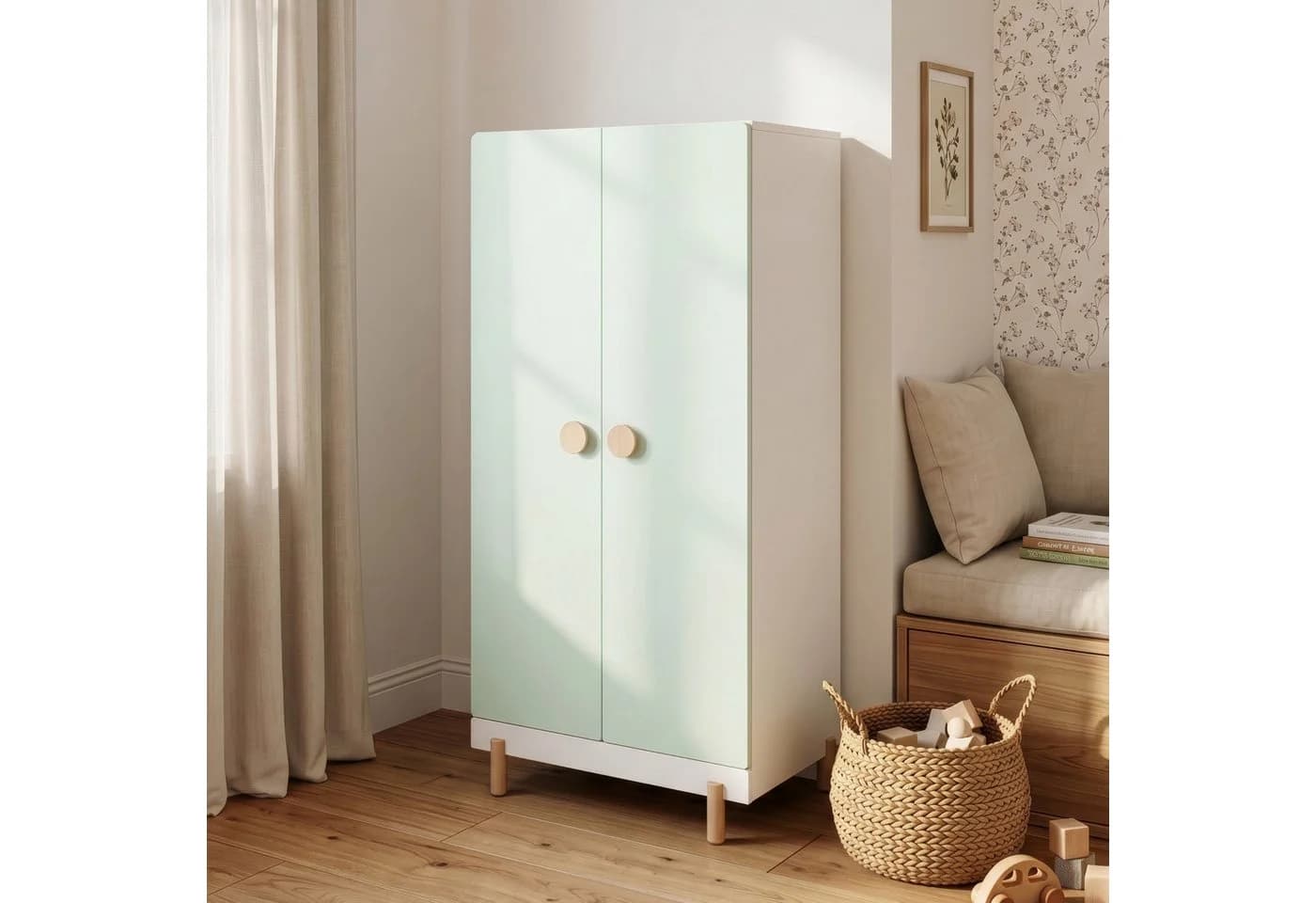 en.casa Kinderkleiderschrank Vaarentaa Weiß/Mintgrün - Bild 2