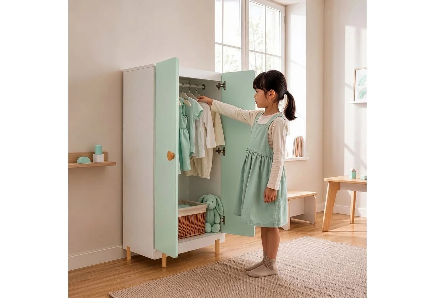 en.casa Kinderkleiderschrank Vaarentaa Weiß/Mintgrün - Bild 4