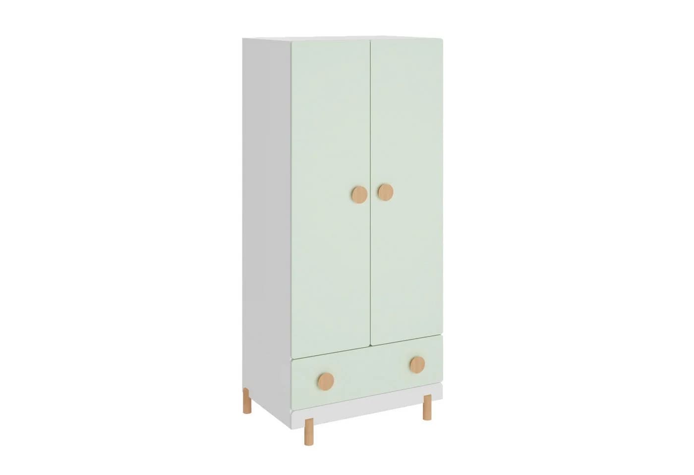 en.casa Kinderkleiderschrank Vaarentaa Weiß/Mintgrün mit Schublade