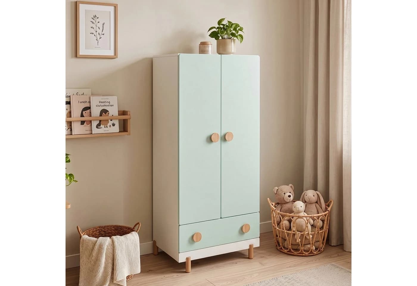 en.casa Kinderkleiderschrank Vaarentaa Weiß/Mintgrün mit Schublade - Bild 2
