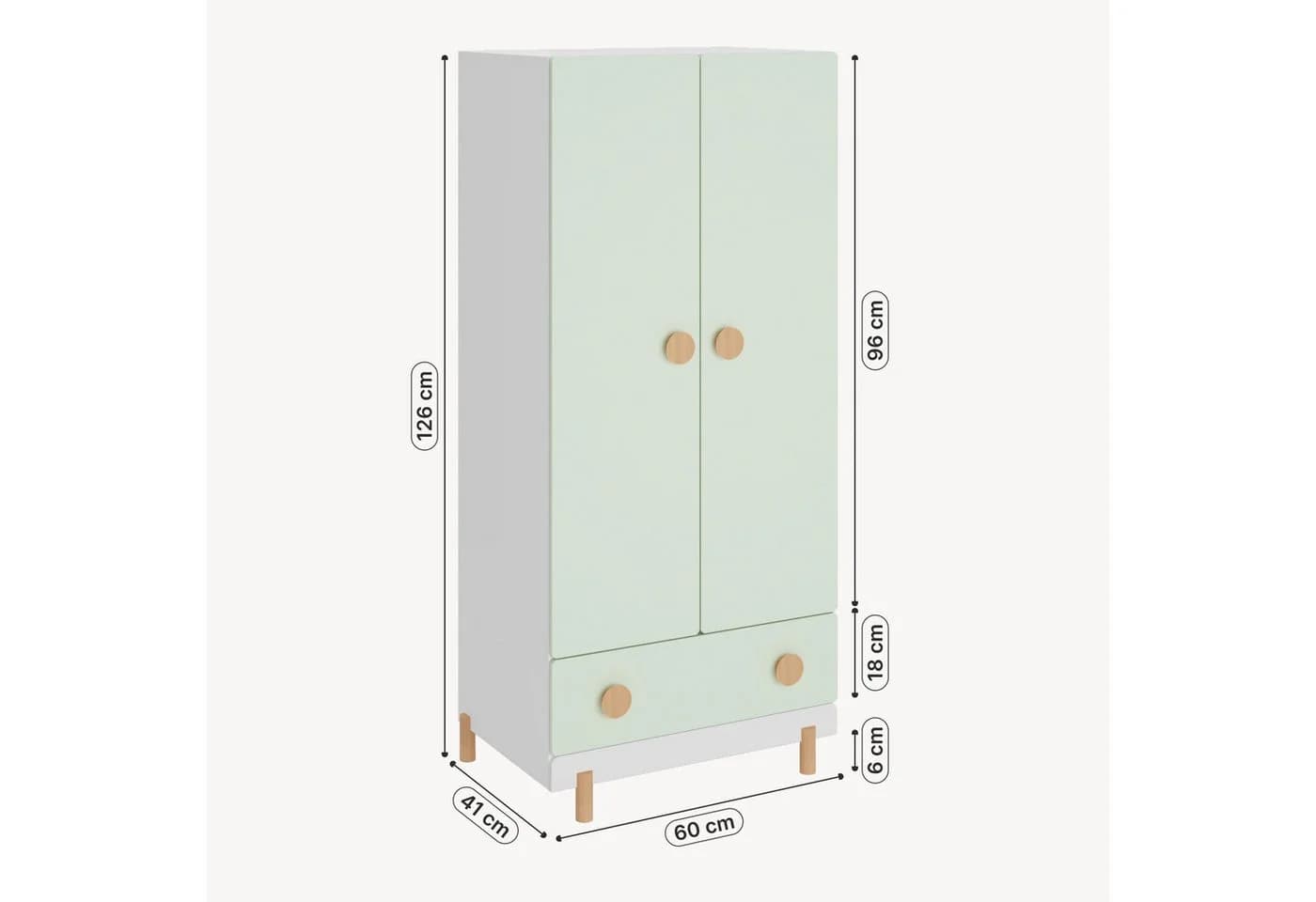 en.casa Kinderkleiderschrank Vaarentaa Weiß/Mintgrün mit Schublade - Bild 3