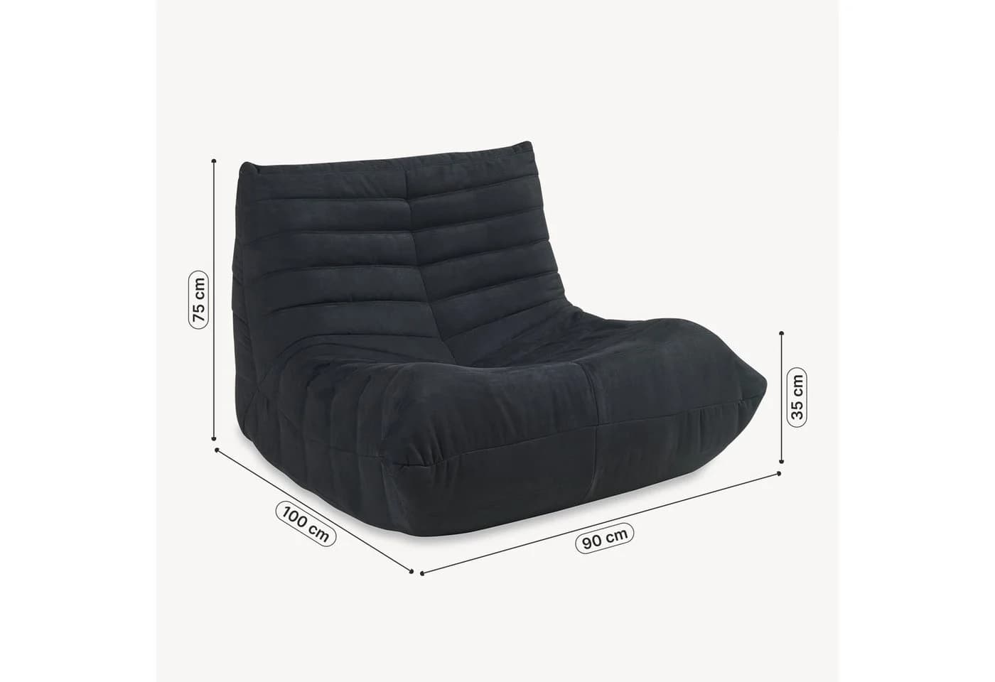 en.casa Sitzsack »Kodsø« mit Rückenlehne Schwarz Mikrofaser - Bild 3