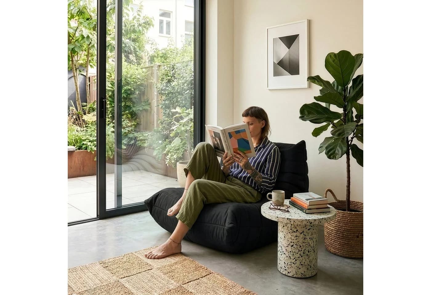 en.casa Sitzsack »Kodsø« mit Rückenlehne Schwarz Mikrofaser - Bild 4