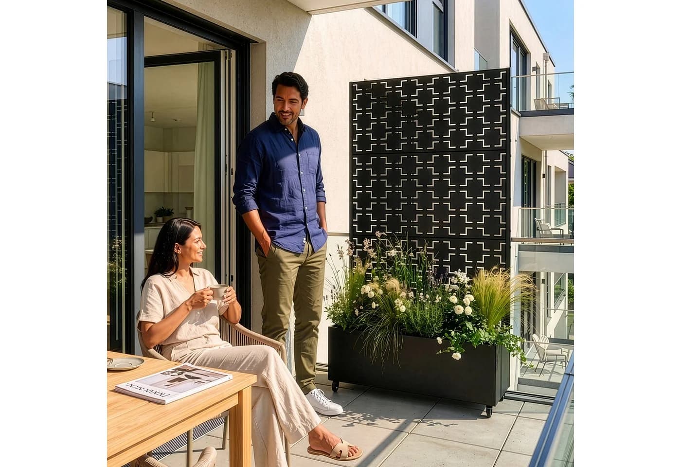 casa.pro Trennwand mit Blumenkasten Schwarz Metall - Bild 5