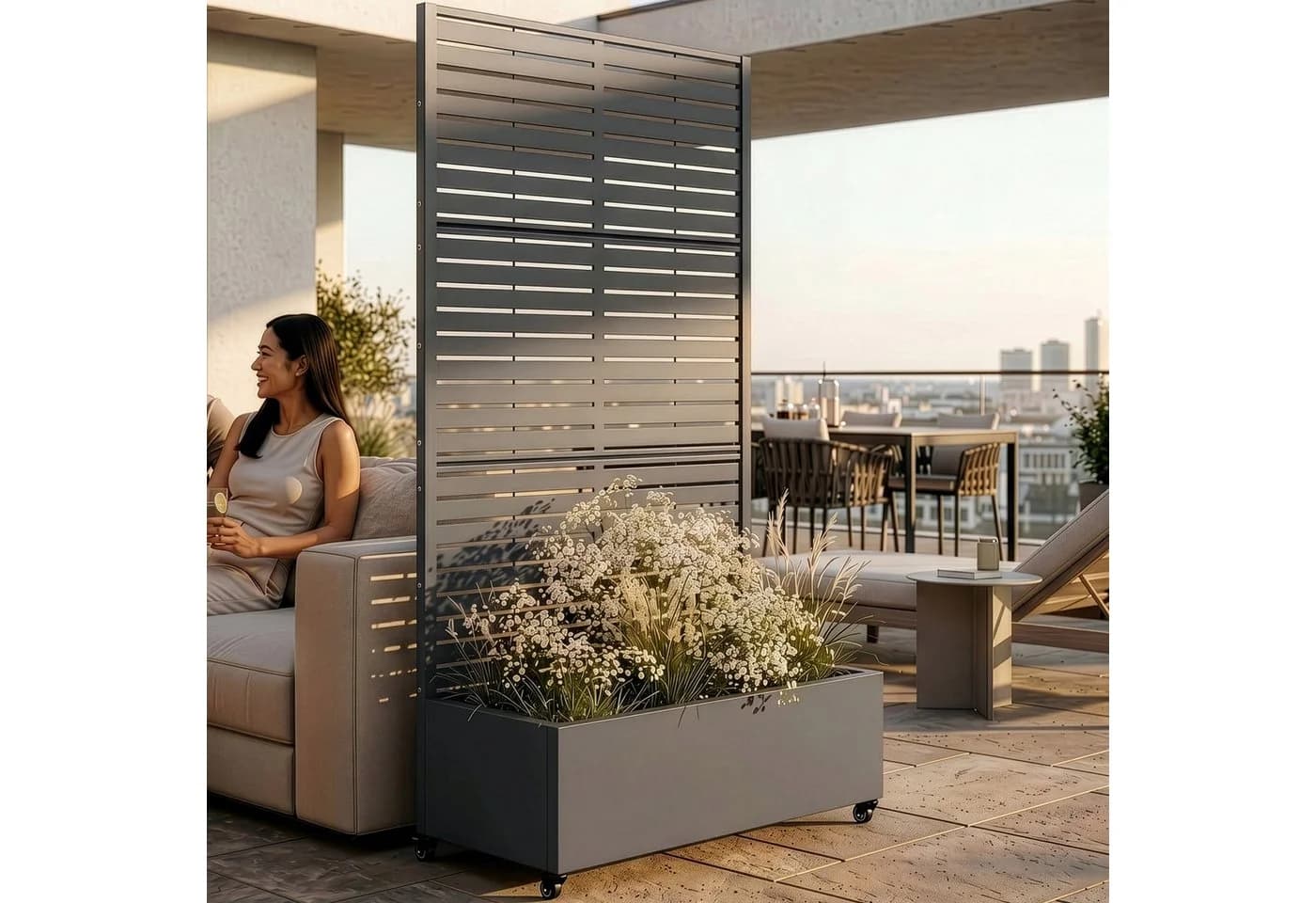 casa.pro Sichtschutz mit Blumenkasten und Rollen Anthrazitgrau - Bild 4