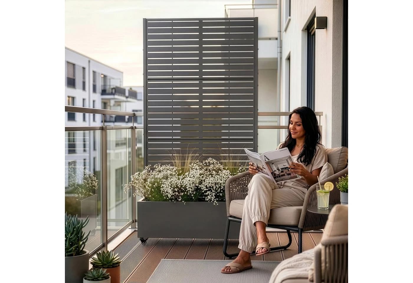 casa.pro Sichtschutz mit Blumenkasten und Rollen Anthrazitgrau - Bild 5