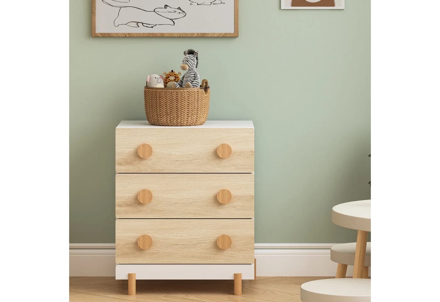 en.casa Kinderkommode Vaarentaa 3 Schubladen Weiß/Eicheoptik - Bild 4