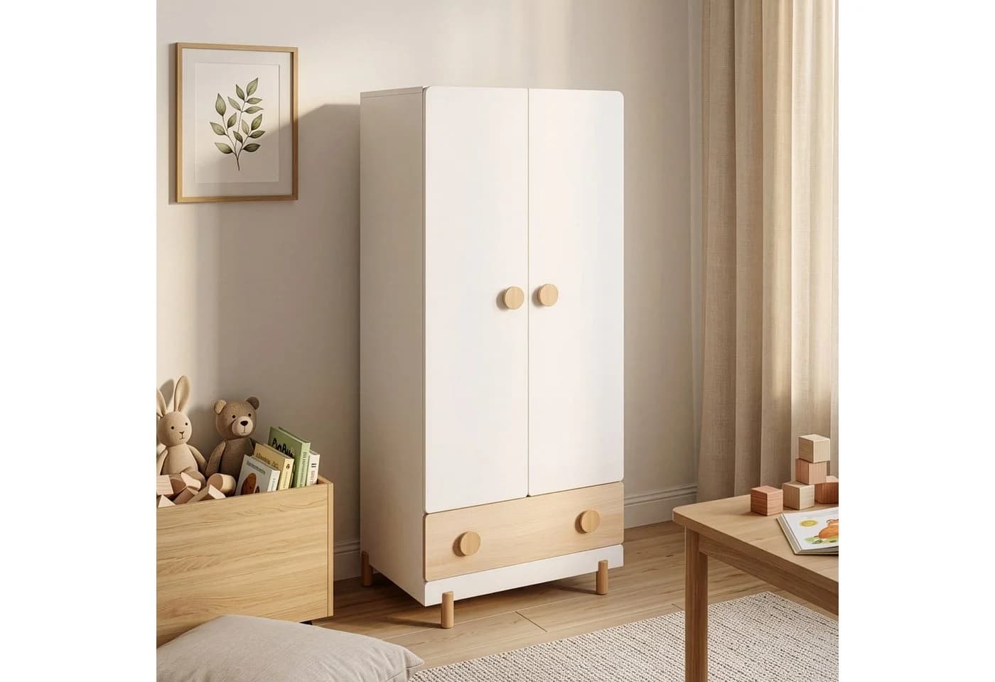 en.casa Kinderkleiderschrank Vaarentaa mit Schublade Weiß/Eiche - Bild 2
