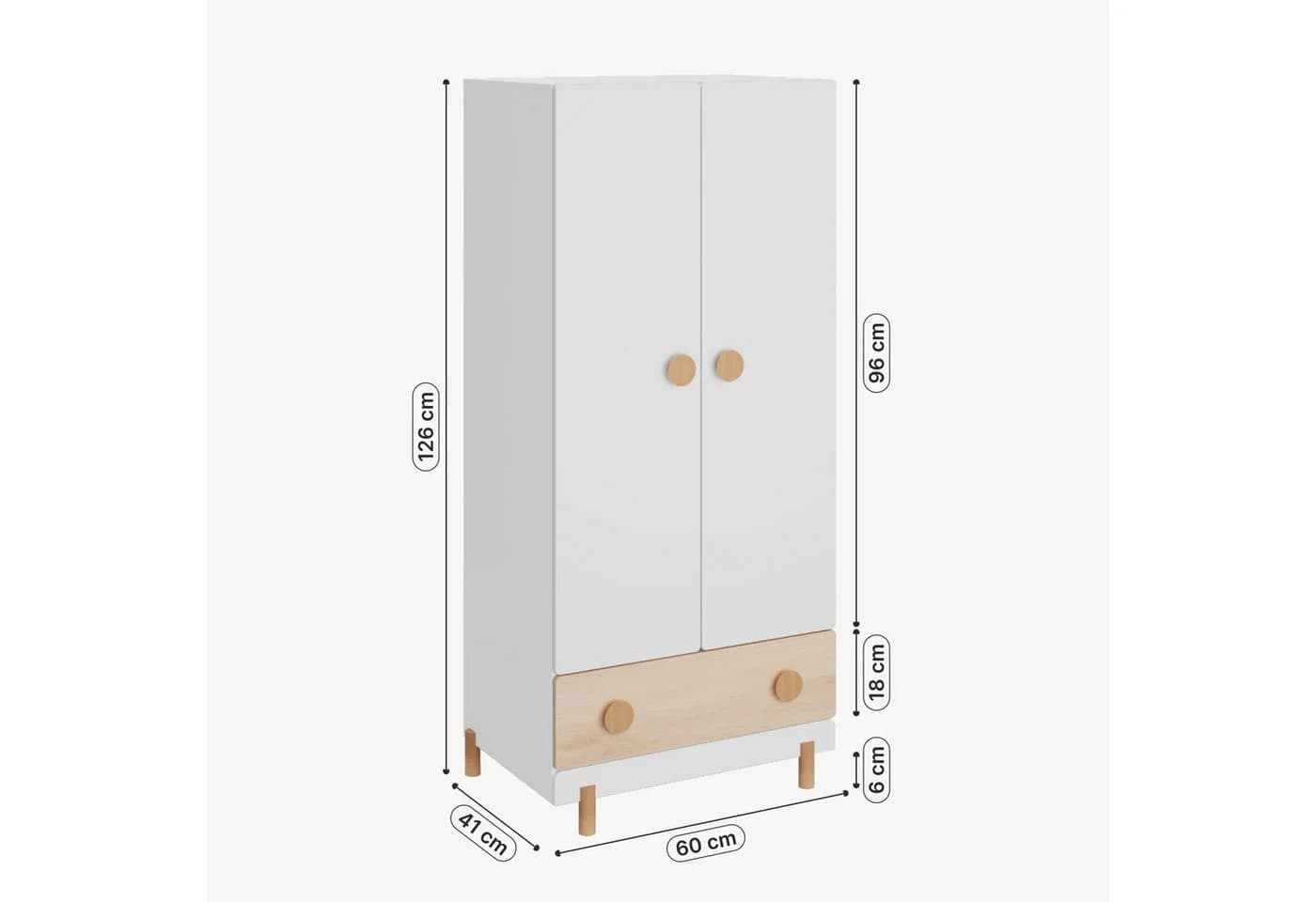 en.casa Kinderkleiderschrank Vaarentaa mit Schublade Weiß/Eiche - Bild 3