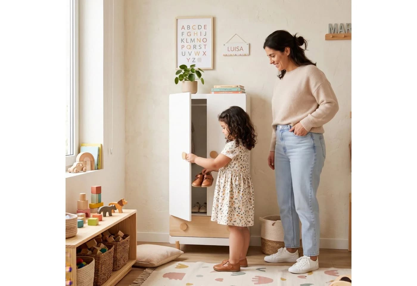 en.casa Kinderkleiderschrank Vaarentaa mit Schublade Weiß/Eiche - Bild 4