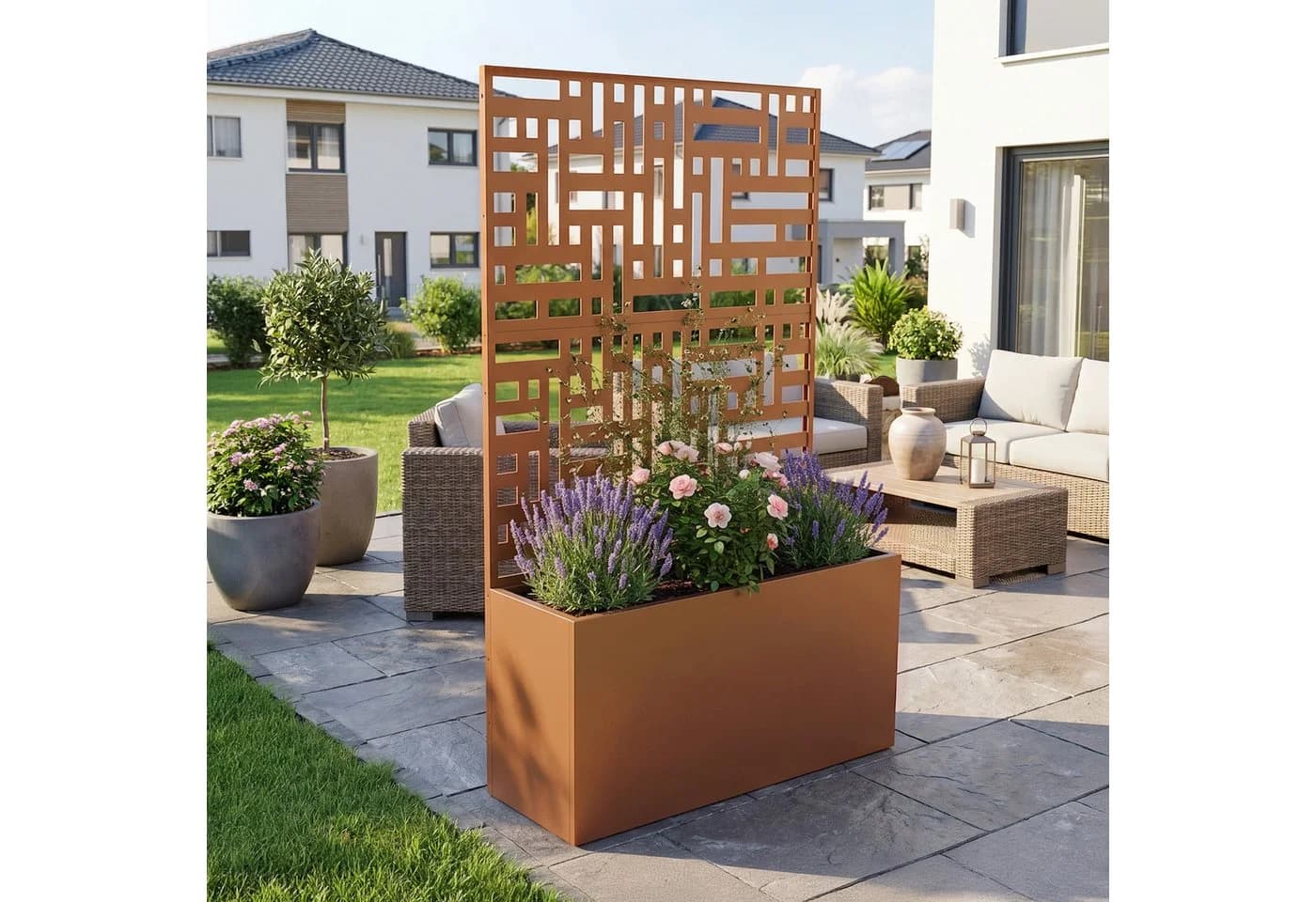 casa.pro Trennwand mit Blumenkasten Bernalda Stahl Braun - Bild 2
