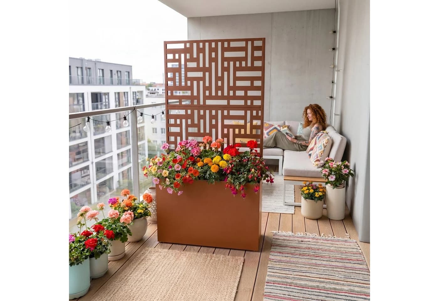casa.pro Trennwand mit Blumenkasten Bernalda Stahl Braun - Bild 4