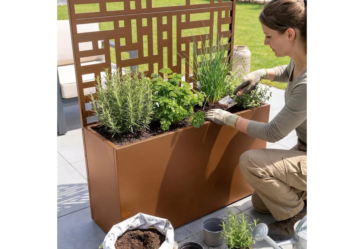 casa.pro Trennwand mit Blumenkasten Bernalda Stahl Braun - Bild 5