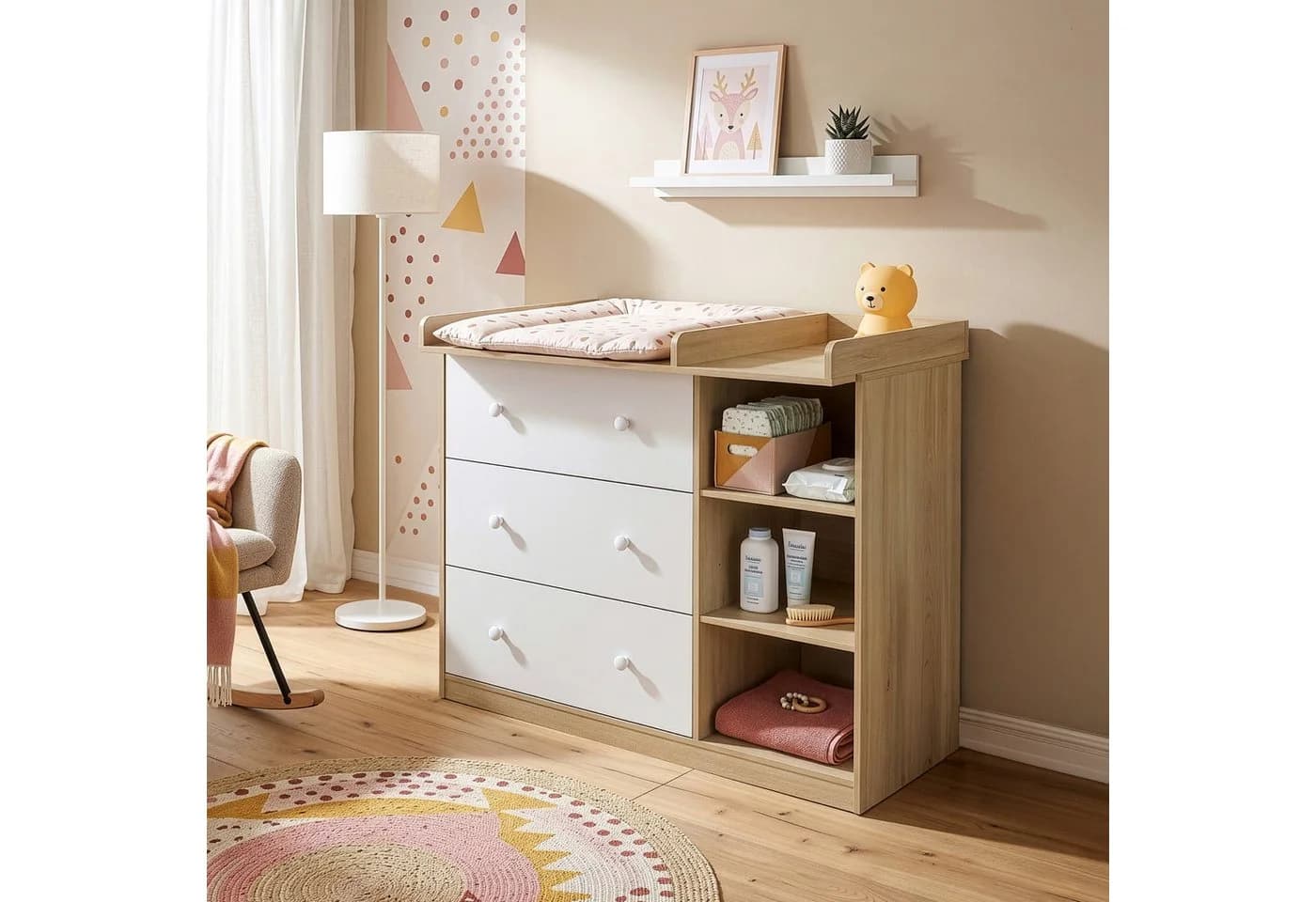 en.casa Wickelkommode Beldinupp mit abnehmbarer Auflage Eiche/Weiß - Bild 2