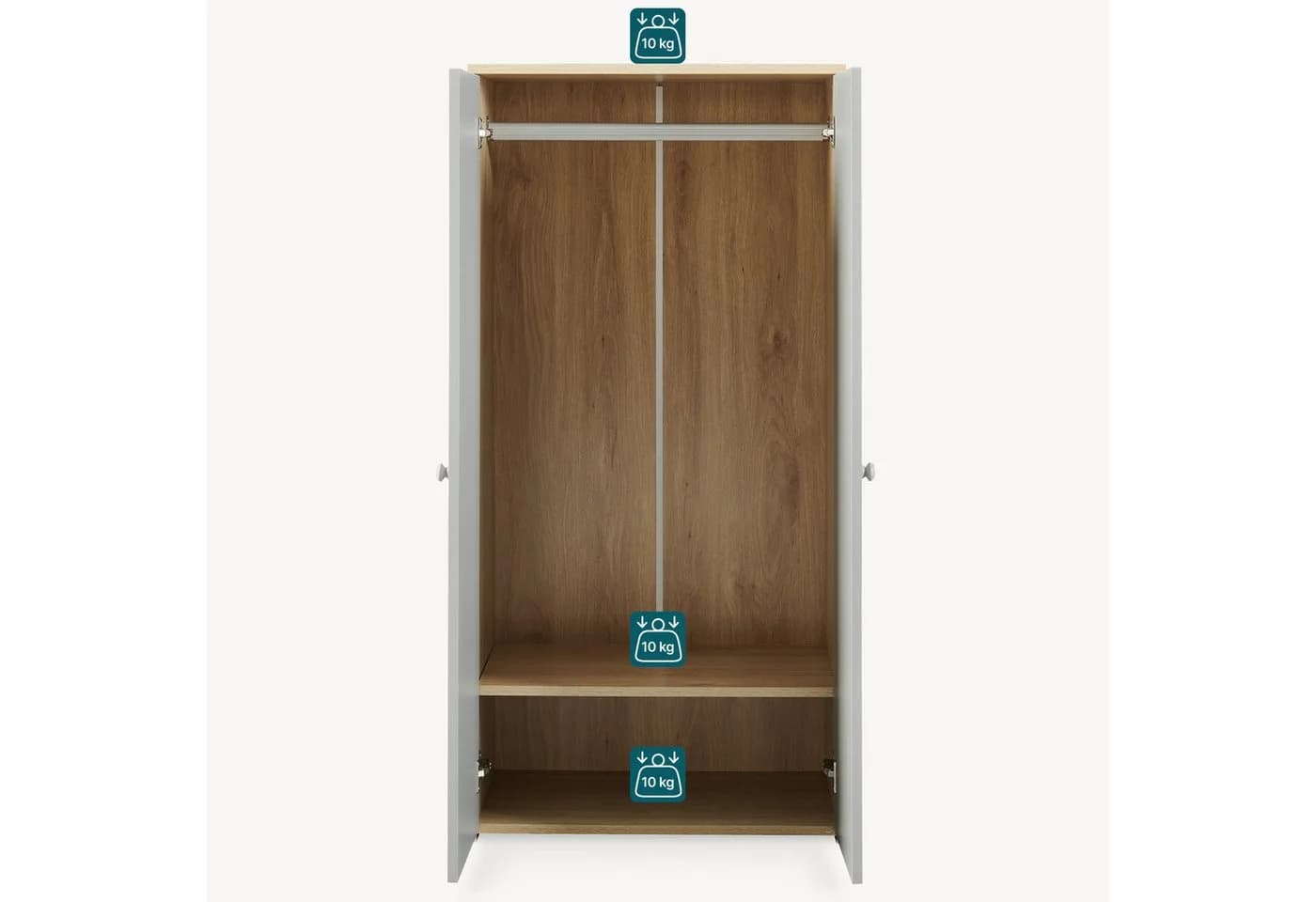 en.casa Kinderkleiderschrank Beldinupp 2 Türen Eicheoptik Grau - Bild 5