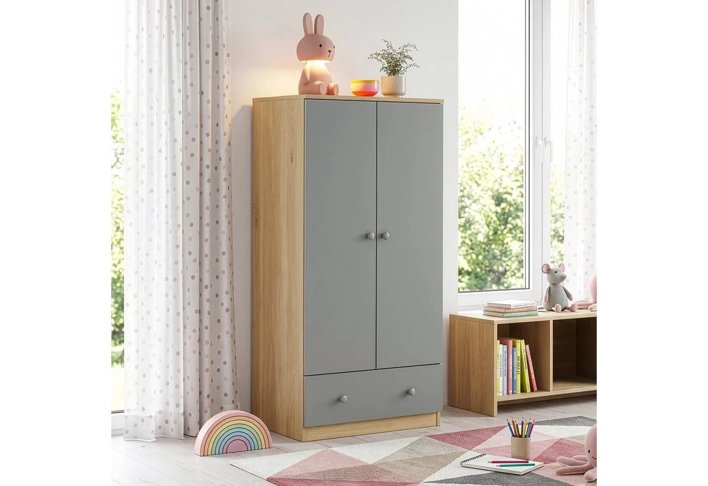 en.casa Kinderkleiderschrank Beldinupp Grau Eicheoptik - Bild 2