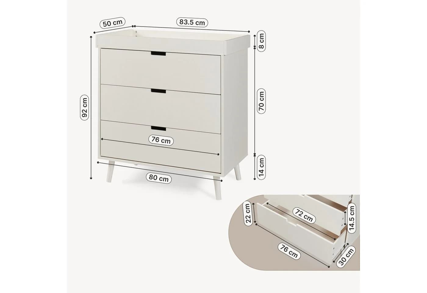 en.casa Wickelkommode Sallinrar Beige mit abnehmbarer Auflage - Bild 3