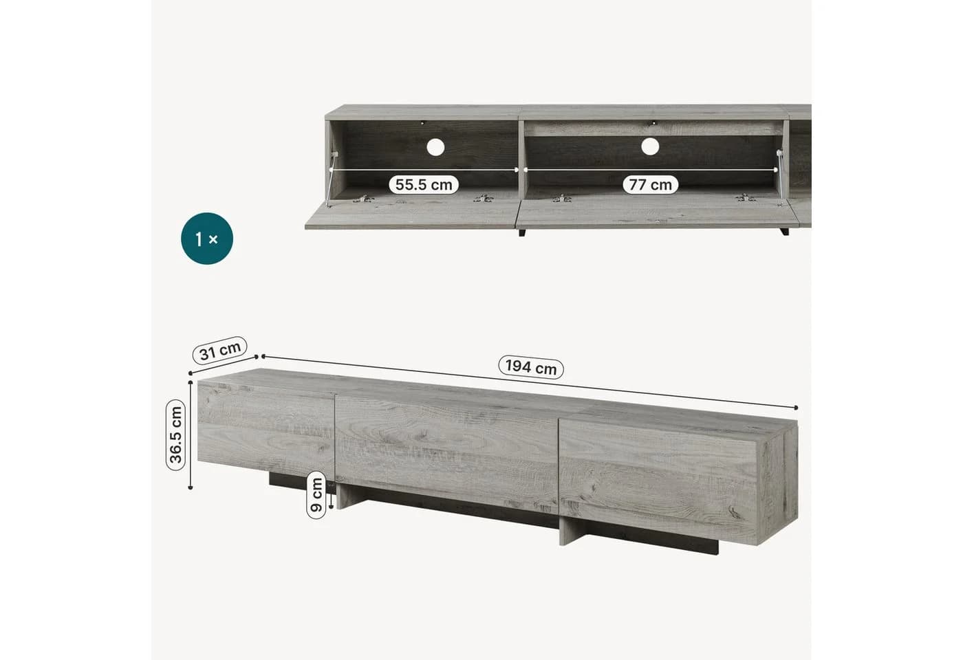 en.casa TV-Schrank Kapipimso Eicheoptik Grau mit Push-to-Open - Bild 3