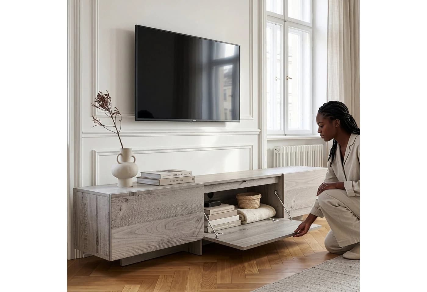 en.casa TV-Schrank Kapipimso Eicheoptik Grau mit Push-to-Open - Bild 4