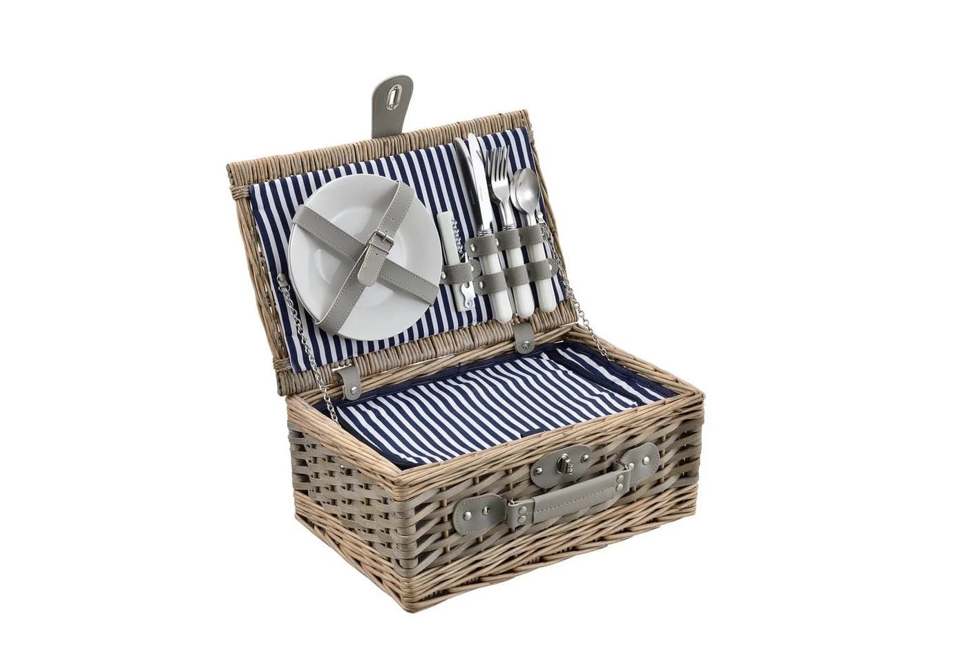 casa.pro Picknickkorb mit Kühltasche & Besteck für 2 Personen Weide Blau-Weiß - Bild 2