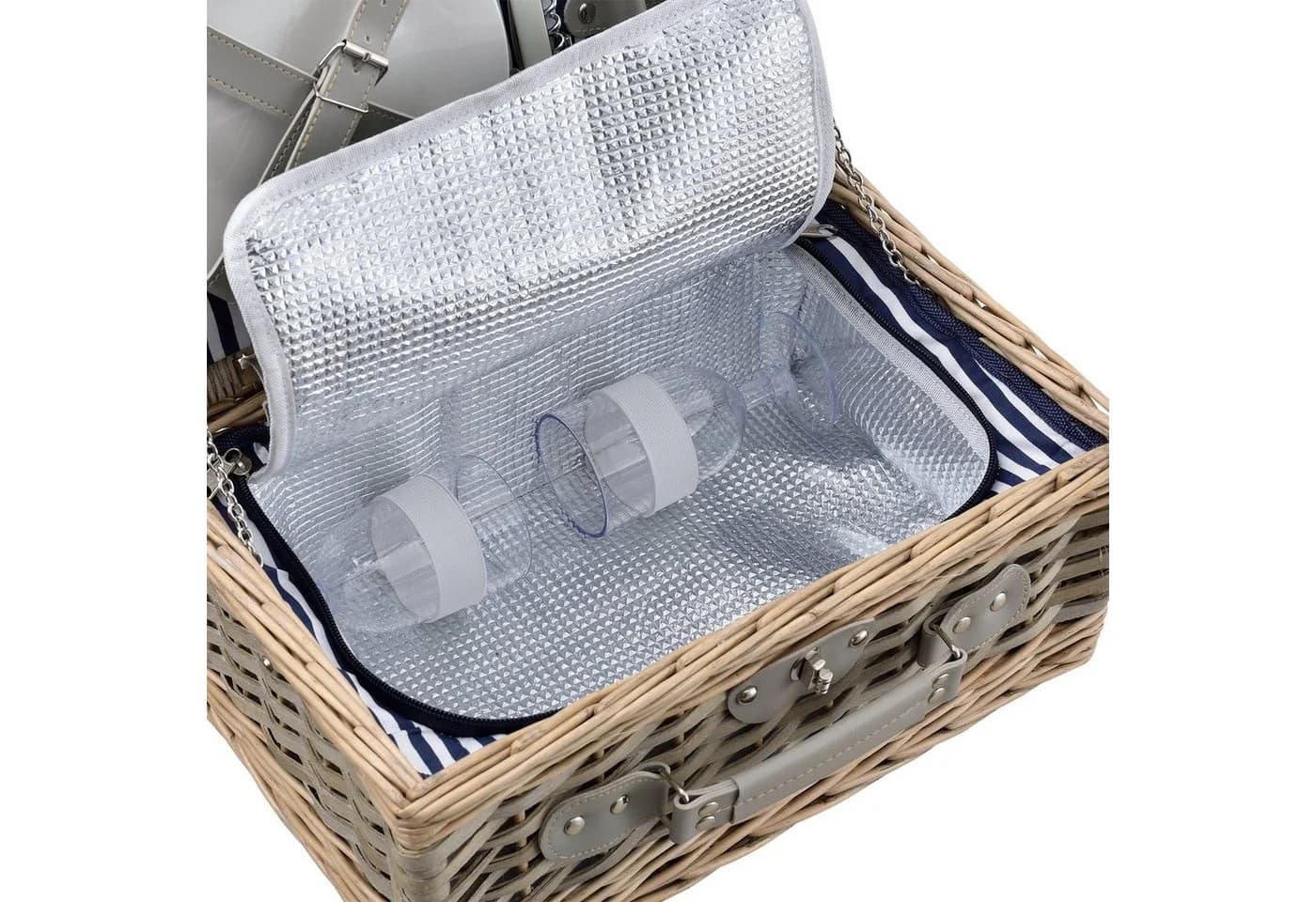 casa.pro Picknickkorb mit Kühltasche & Besteck für 2 Personen Weide Blau-Weiß - Bild 5