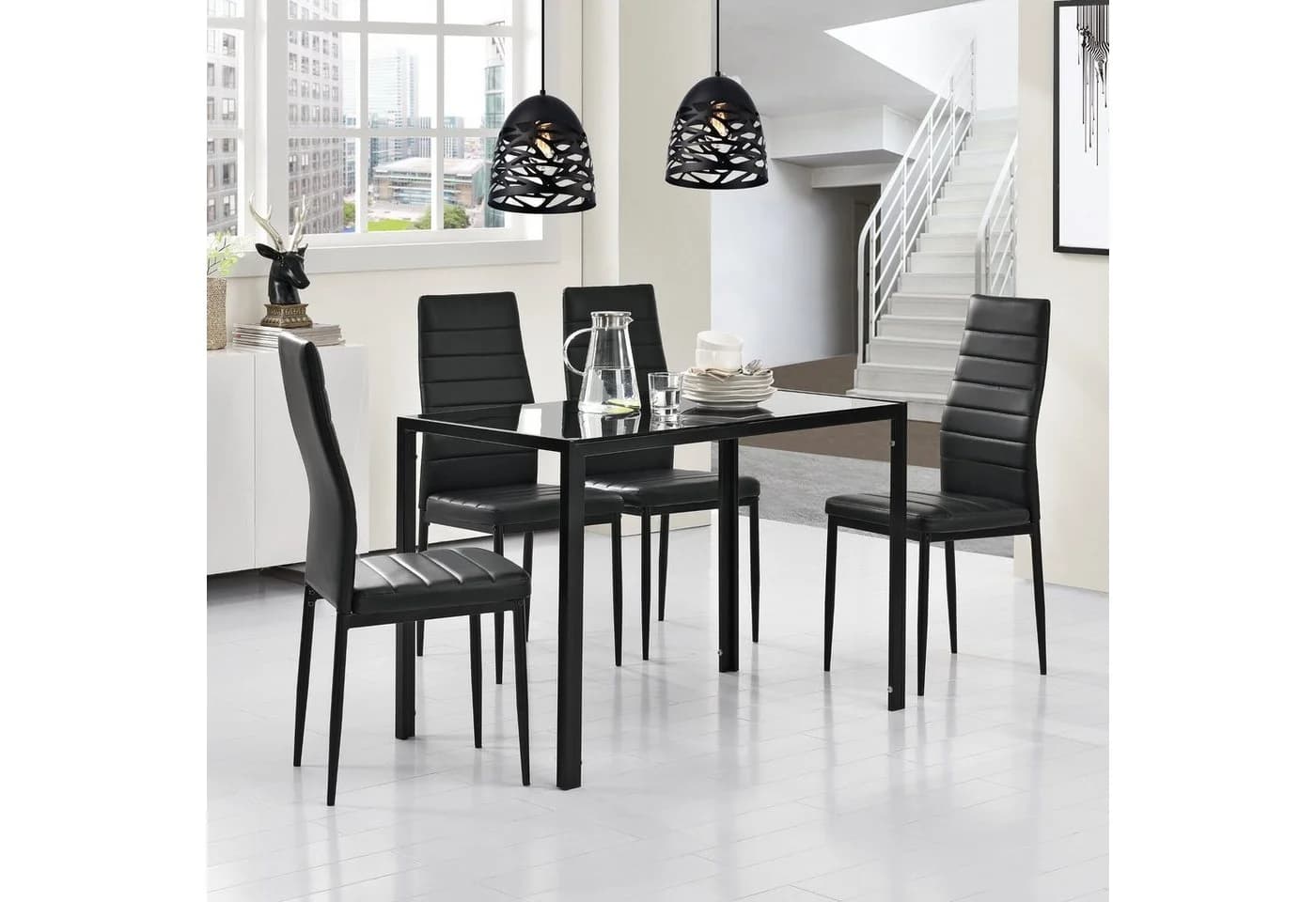 en.casa Esstisch Enschede Schwarz Glasplatte Metallbeine - Bild 4
