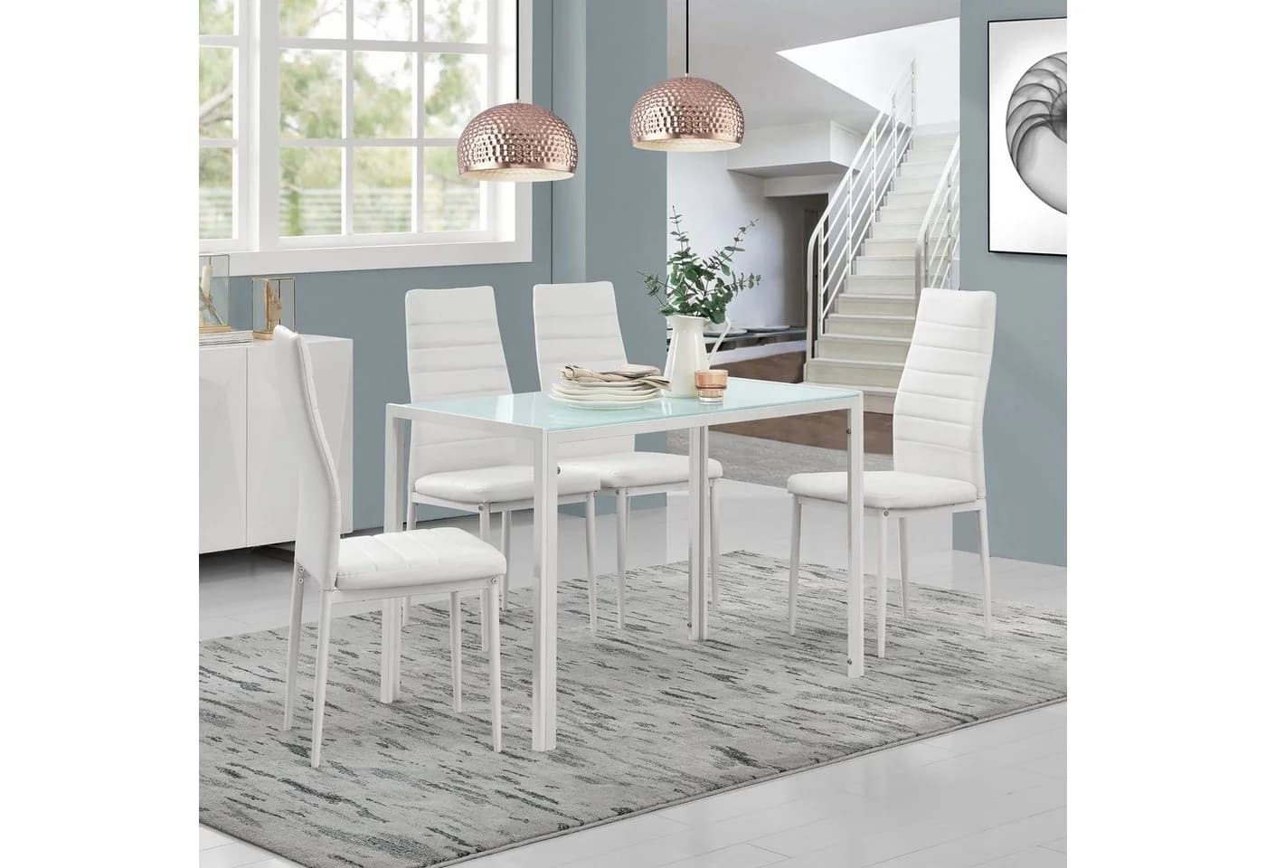 en.casa Esstisch Enschede Weiß mit Glasplatte - Bild 4