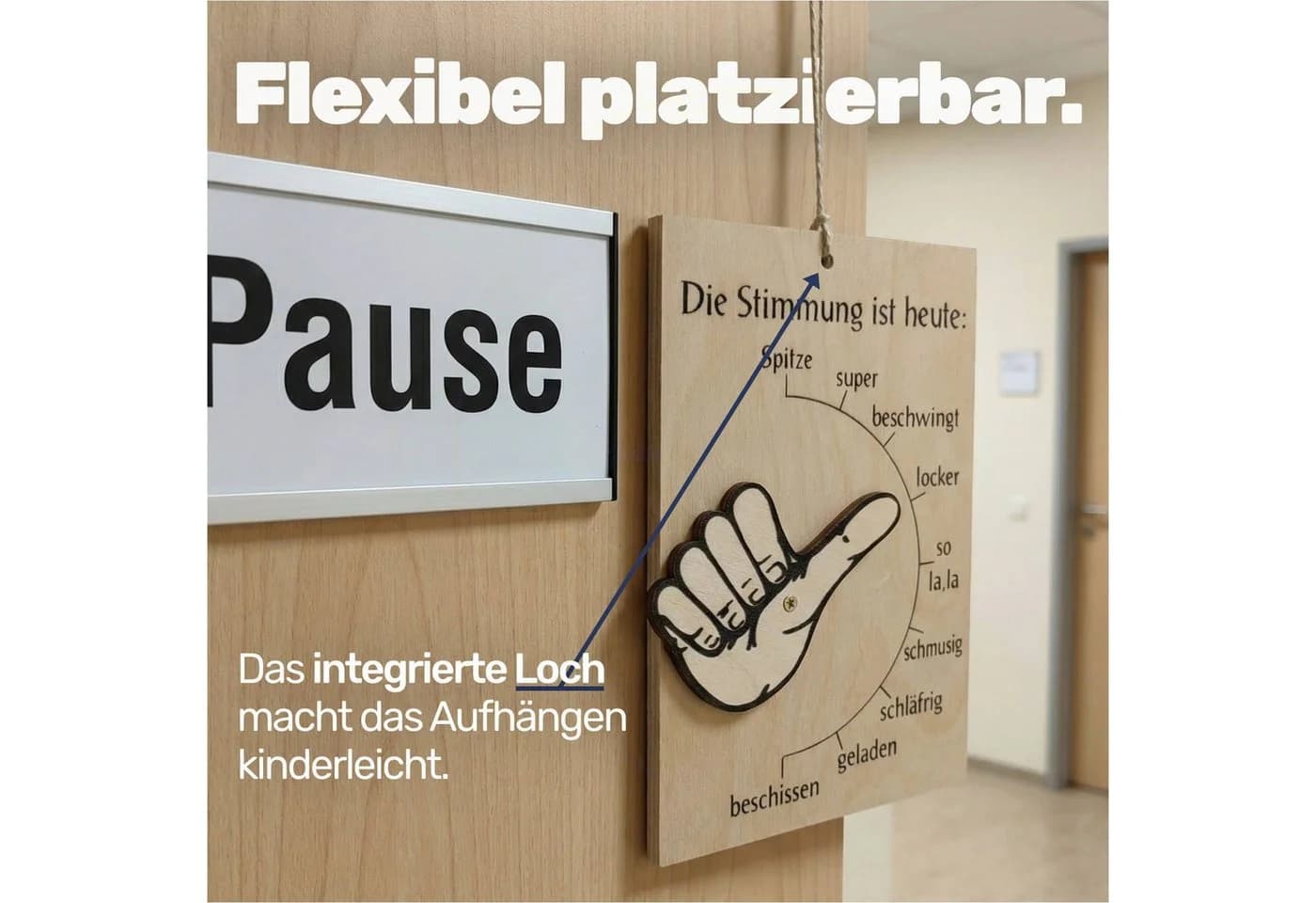 Gravidus Stimmungsbarometer Türschild aus Holz mit drehbarem Daumen - Bild 4