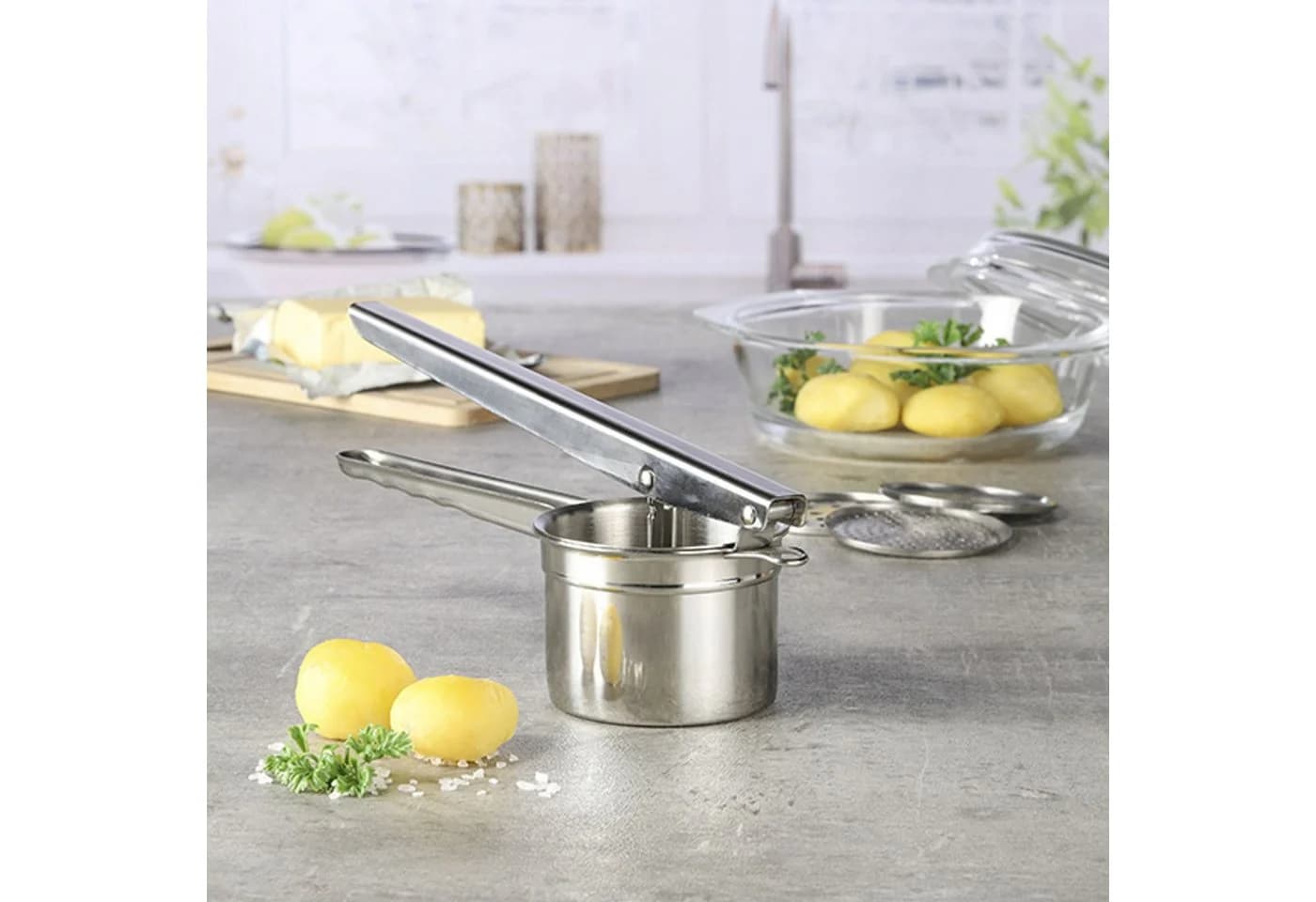 Gravidus Kartoffelpresse Edelstahl mit 3 Locheinsätzen Silber - Bild 3