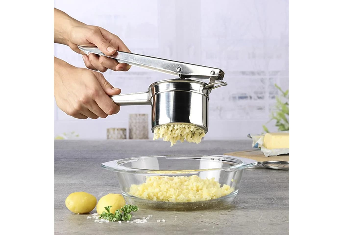 Gravidus Kartoffelpresse Edelstahl mit 3 Locheinsätzen Silber - Bild 4