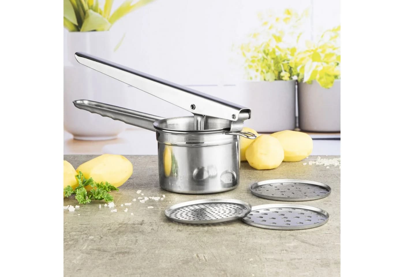 Gravidus Kartoffelpresse Edelstahl mit 3 Locheinsätzen Silber - Bild 5