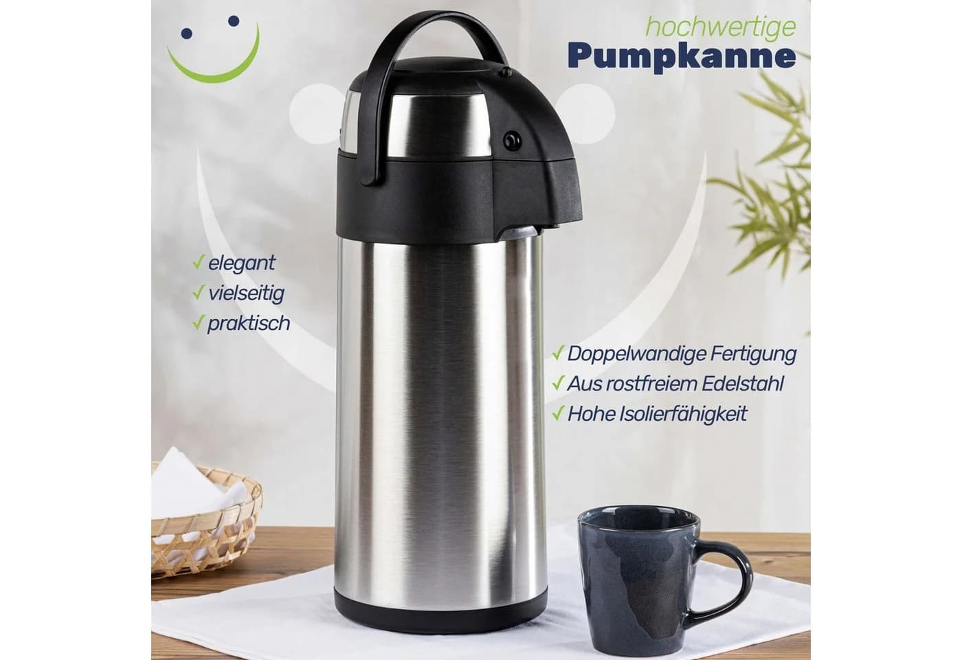 Gravidus Pump-Isolierkanne Edelstahl 5L doppelwandig