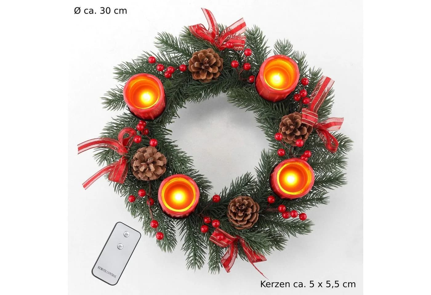 Gravidus Adventskranz mit LED Echtwachskerzen und Fernbedienung