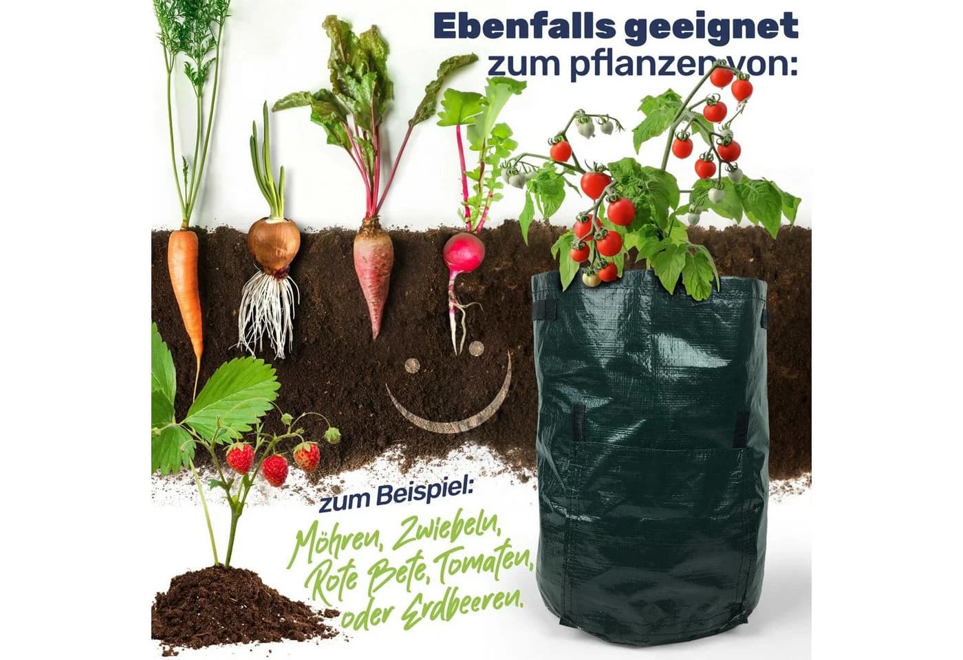 Gravidus Pflanzsack für Gemüse & Kartoffeln, 40L, Grün/Schwarz, 6er Set