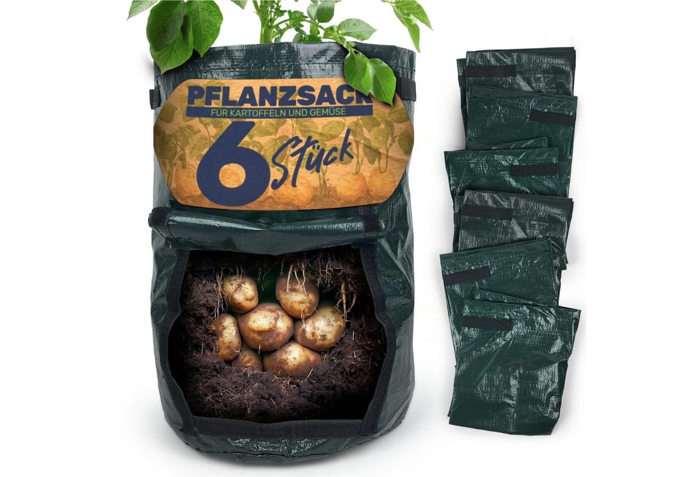 Gravidus Pflanzsack für Gemüse & Kartoffeln, 40L, Grün/Schwarz, 6er Set - Bild 2