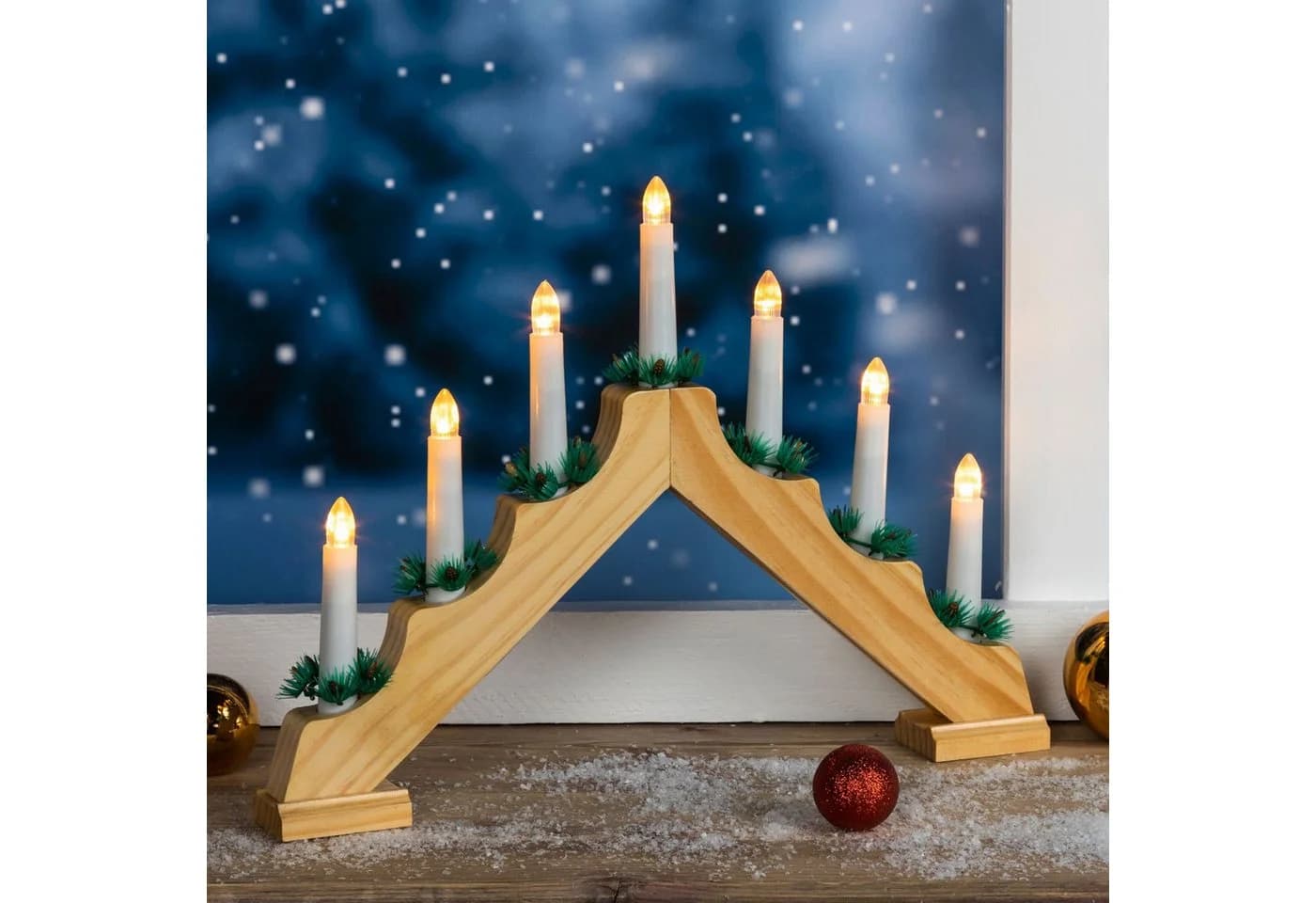 Gravidus LED Schwibbogen Holz-Lichterbogen 7 warmweiße LEDs Timer