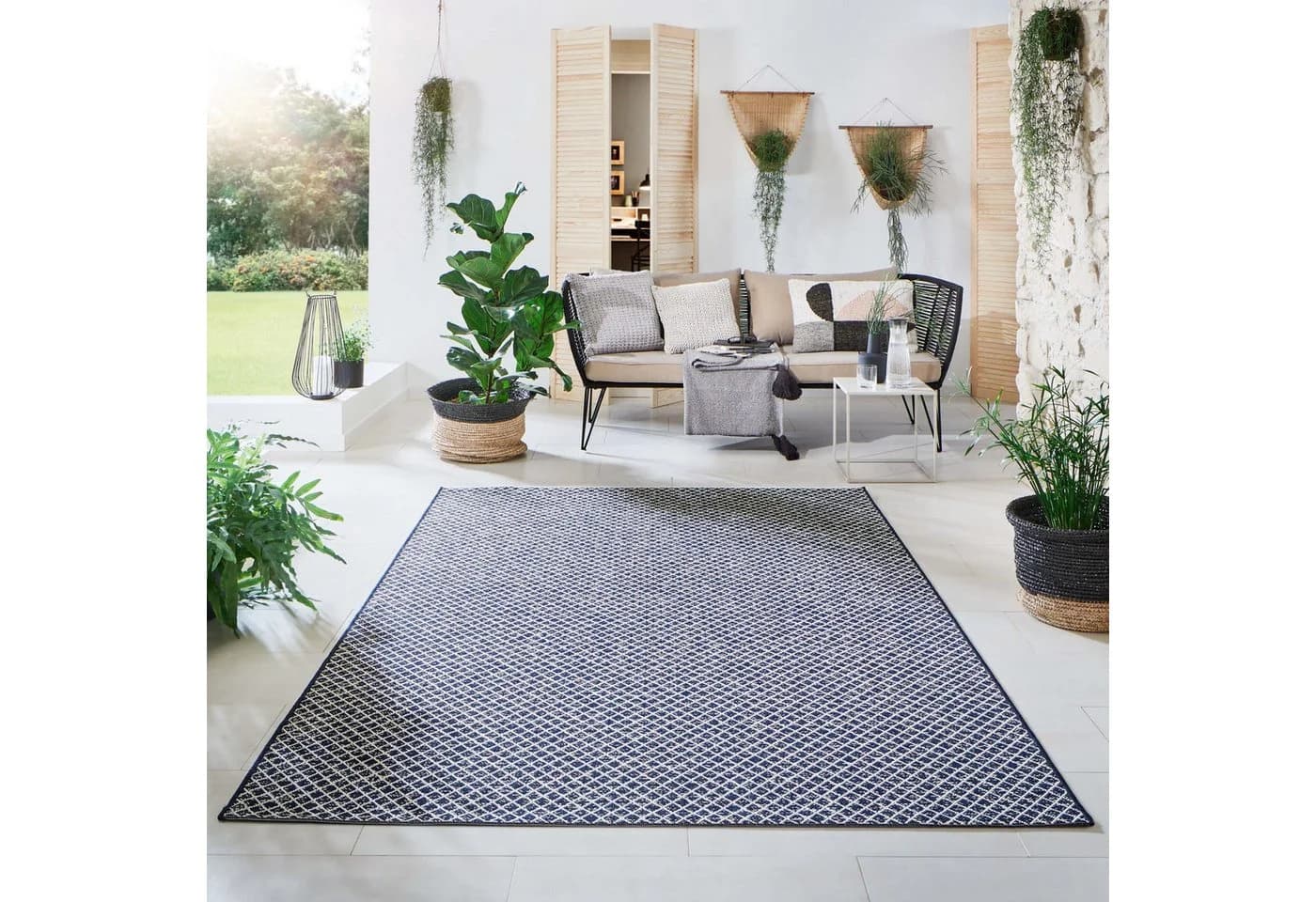 Steffensmeier Teppich Öland Raute Blau Beige In- und Outdoor - Bild 2