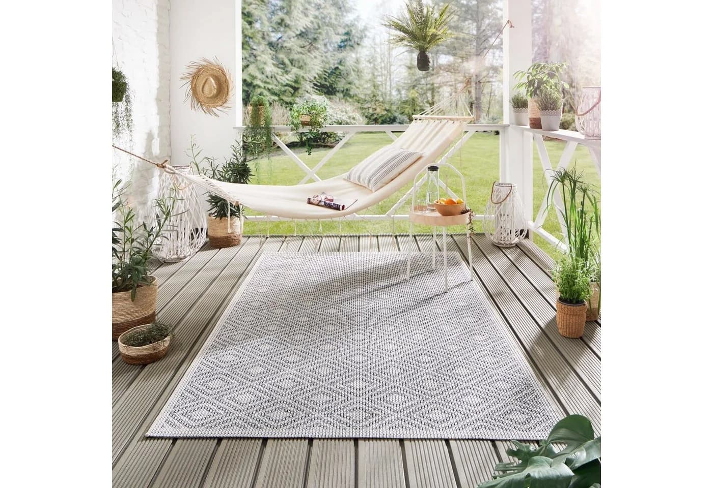 Steffensmeier Teppich Norrland Raute Beige Blau In- und Outdoor wasserfest - Bild 2
