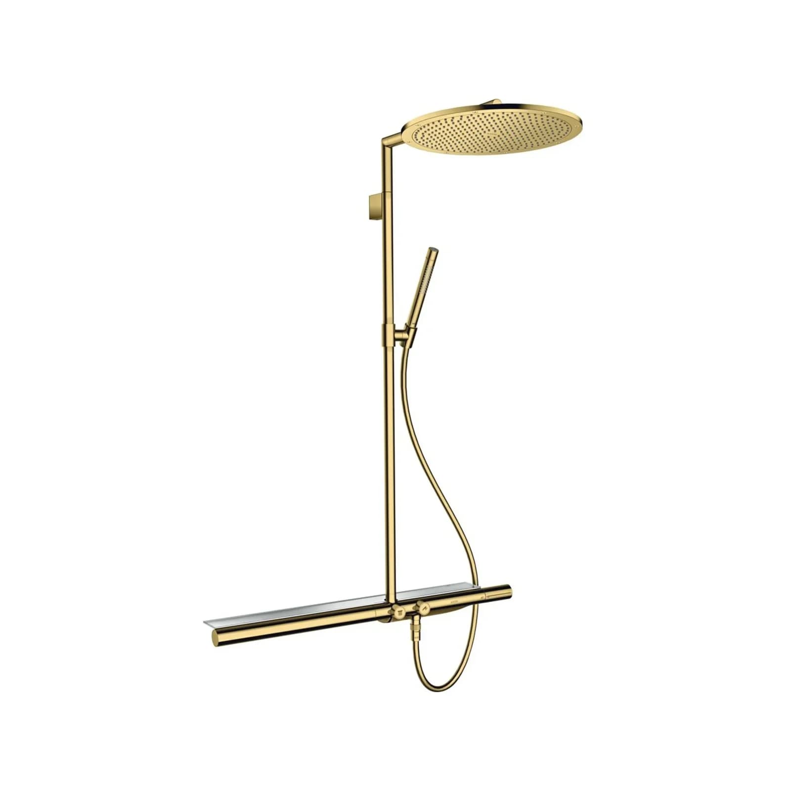 Hansgrohe Axor Showerpipe 27984990 mit Thermostat 800, Kopfbrause 350 1jet, Polierte Goldene Optik