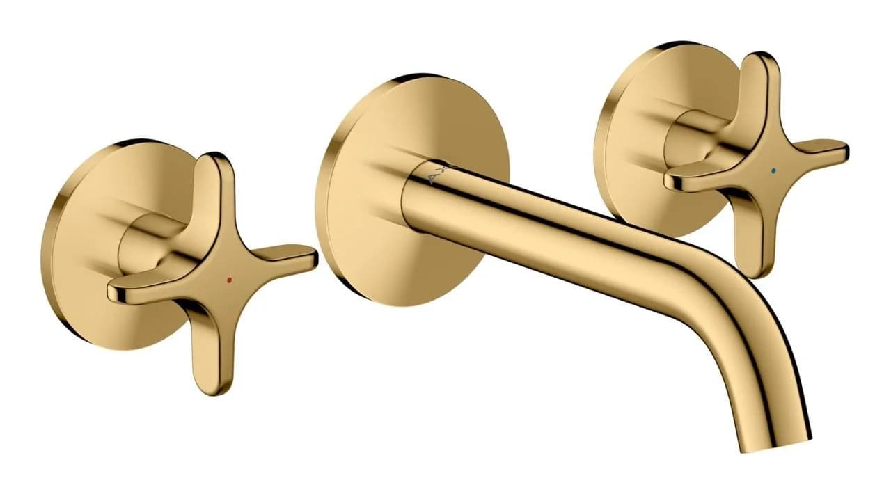 hansgrohe AXOR One 3-Loch Waschtischarmatur 48130990 Unterputz, Kreuzgriff, Polished Gold Optic