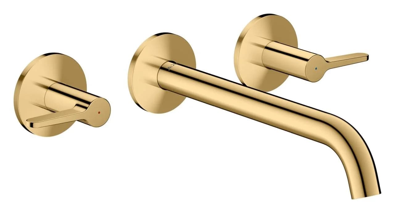 Hansgrohe AXOR One 3-Loch Waschtischarmatur 48160990 Unterputz, Ausladung 220mm, Wandmontage mit Rosetten, mit Hebelgriff, polished gold optic