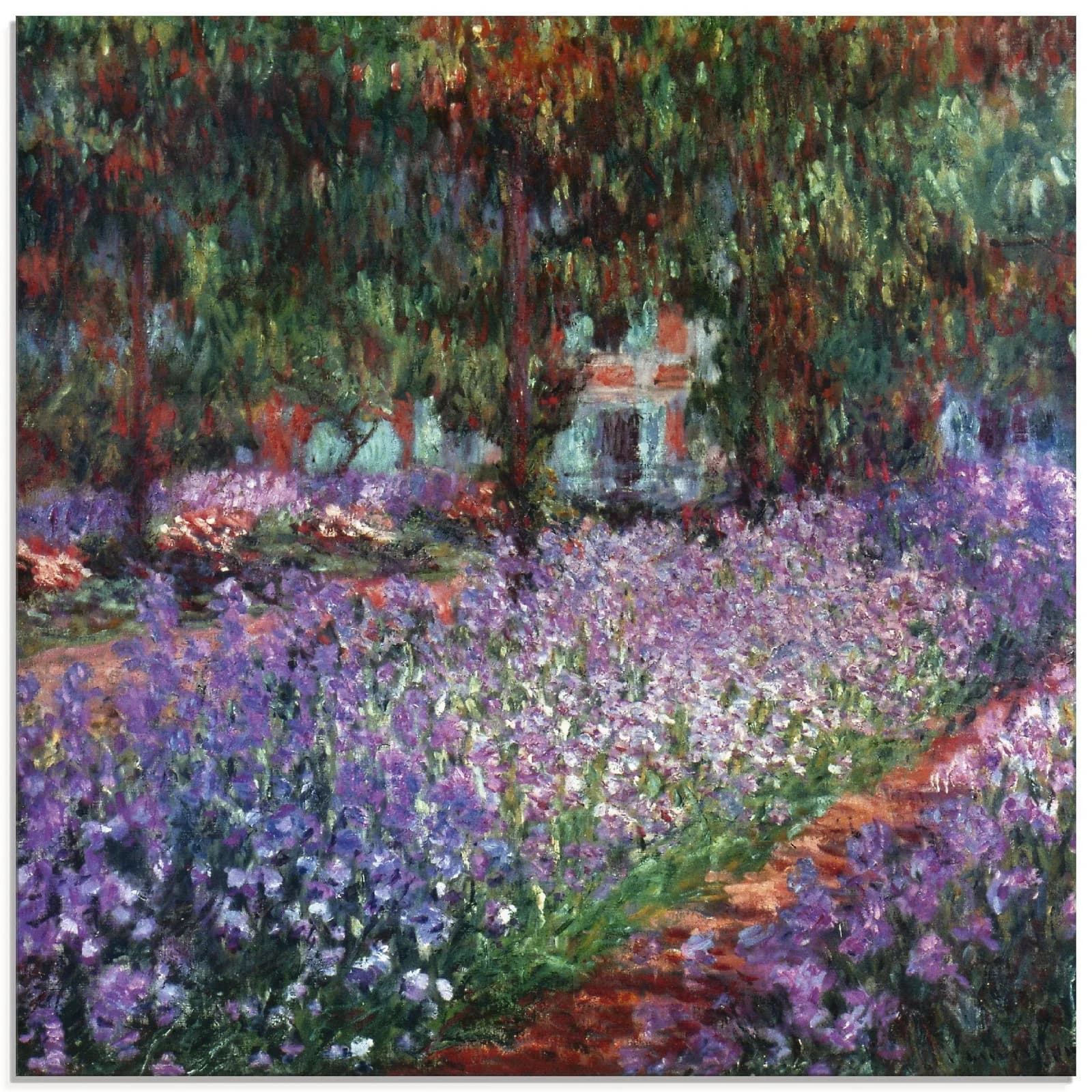ARTLAND Glasbild Monet Garten Giverny Lila 30x30 cm
