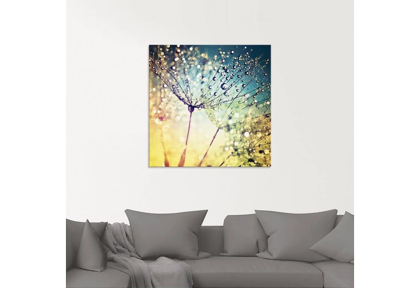Artland Glasbild Pusteblume Zaubertropfen