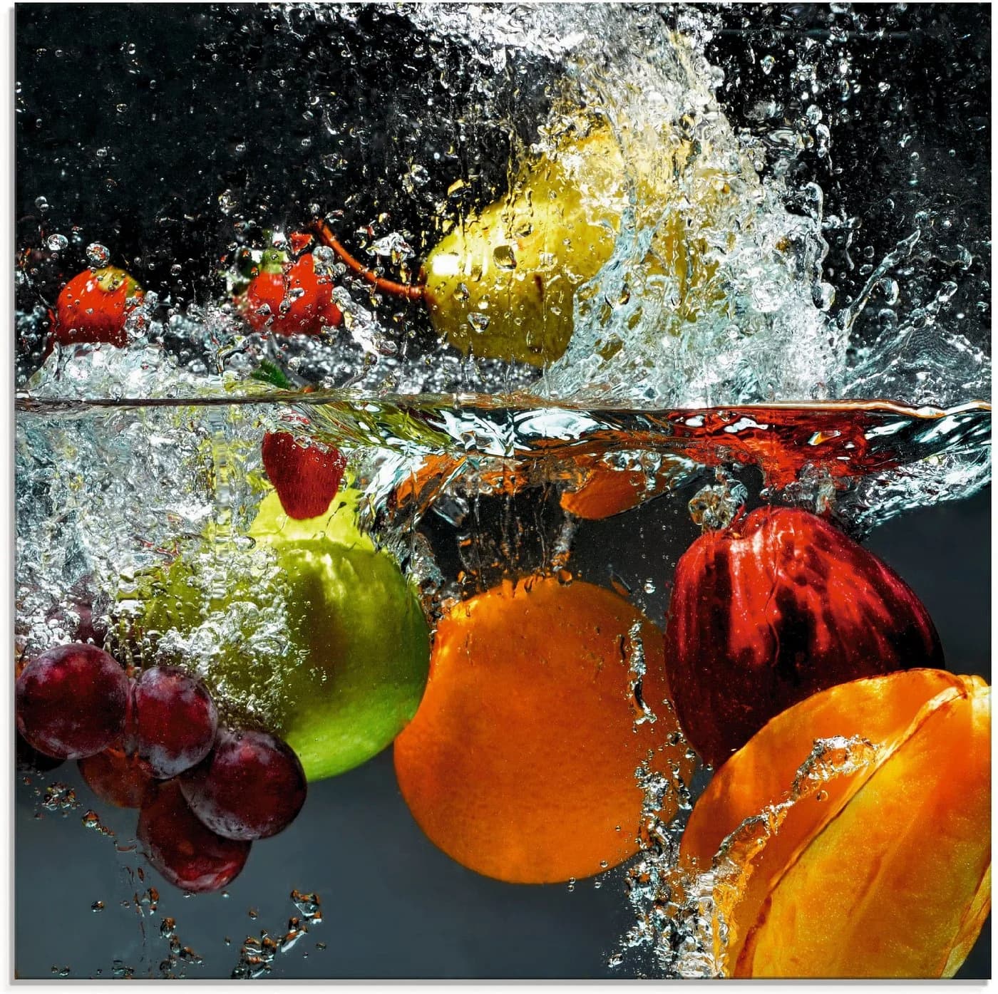 Artland Glasbild Spritzendes Obst auf dem Wasser Bunt Modern - Bild 2