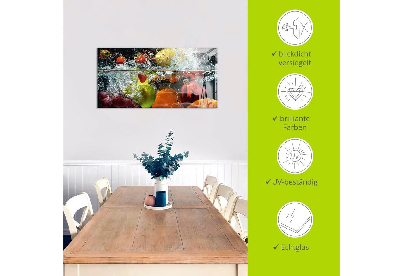 Artland Glasbild Spritzendes Obst auf dem Wasser Bunt Modern - Bild 5
