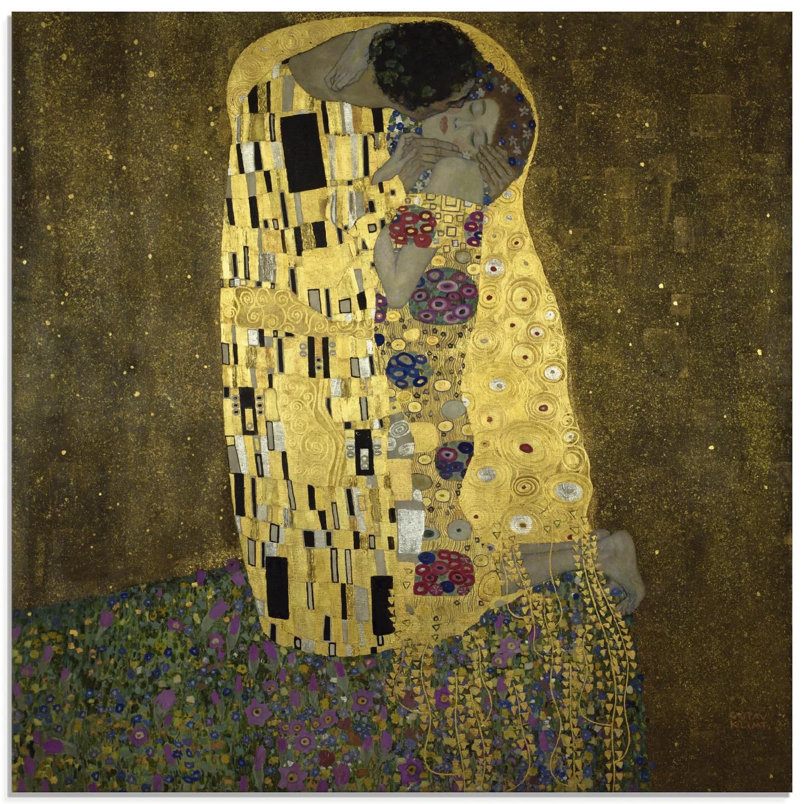 ARTLAND Glasbild "Der Kuß" Gelb Gustav Klimt