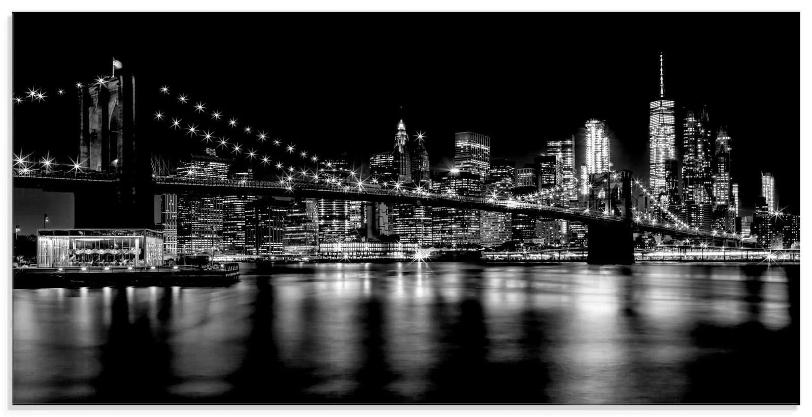 ARTLAND Glasbild Manhattan Skyline & Brooklyn Bridge I Schwarz
