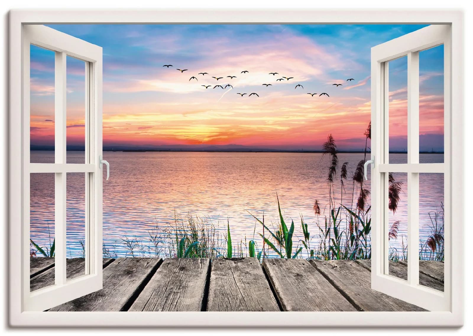ARTLAND Leinwandbild See in den Farben der Wolken Blau 100x70 cm
