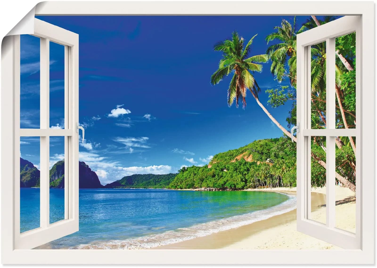 ARTLAND Wandbild Fensterblick Paradies Weiß 70x50 cm