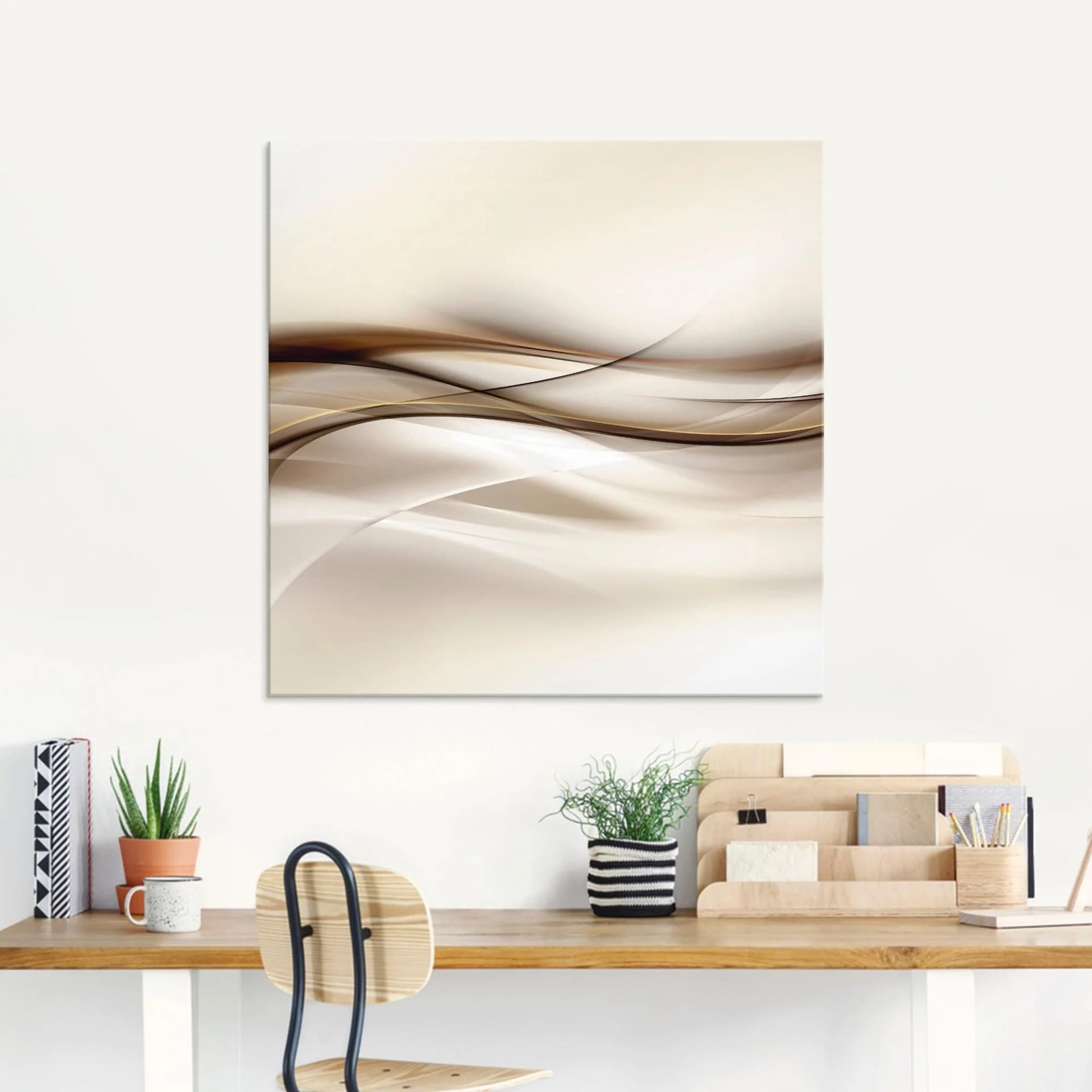Glasbild ARTLAND Braune abstrakte Welle Braun